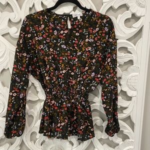 Stella Tweed- Peplum floral print Blouse